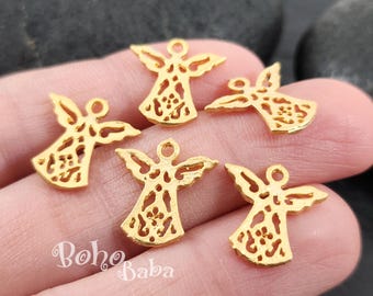 Dijes de ángel chapados en oro mate, mini colgantes de ángel, 5 piezas