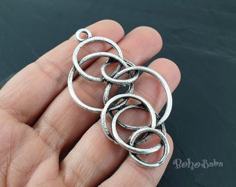 Silver Circles Pendant, Silver Hoop Pendant, Interlocking Rings, Rustic Circle Pendant, Large Loop Pendant, Silver Circle, Loop Pendant
