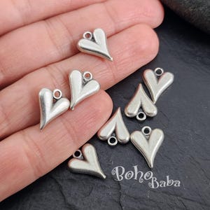 Antique Silver Plated Love Heart Charms, 4 Pc