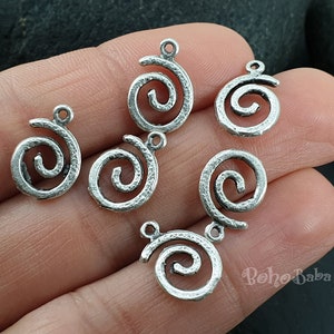 Silver Plated Spiral Charms, Silver Swirl Charms, Mini Brass Swirl Charms, 5 pc image 1