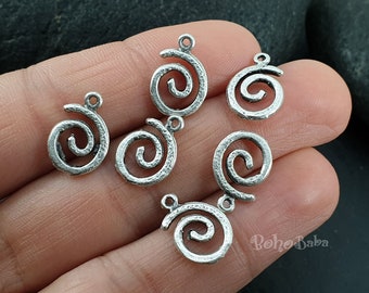 Silver Plated Spiral Charms, Silver Swirl Charms, Mini Brass Swirl Charms, 5 pc