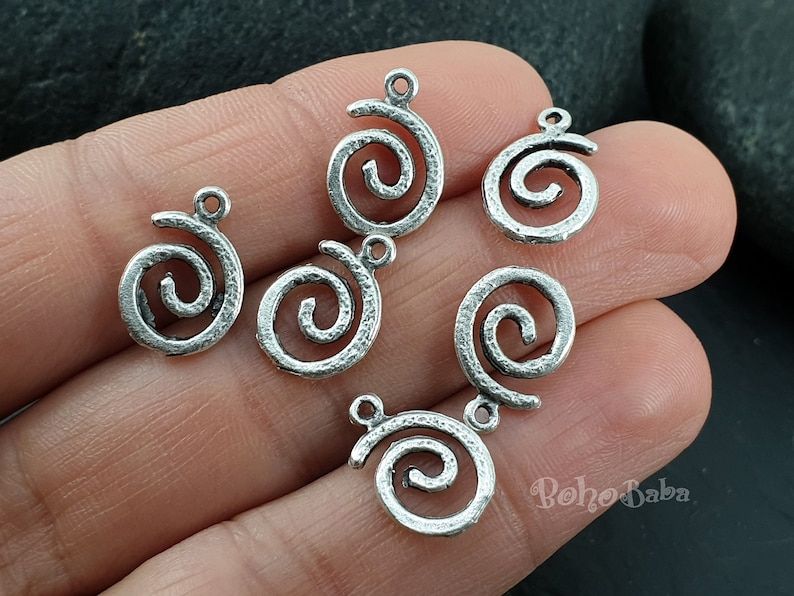 Silver Plated Spiral Charms, Silver Swirl Charms, Mini Brass Swirl Charms, 5 pc image 1