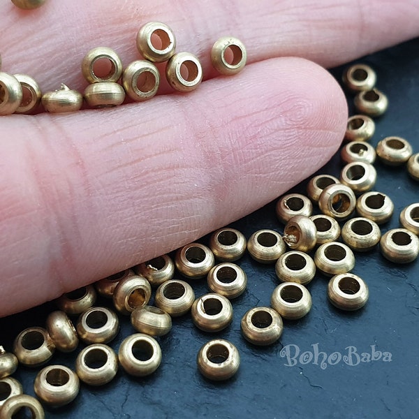 Tiny Brass Beads, Solid Brass Beads, industrial Beads, Brass Spacer Beads, Raw Brass Beads, Saucer Spacer Beads, Brass Findings, 25 Pc