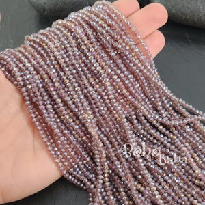 3mm Faceted Crystal Rondelle Bead Strands, Transparent Purple Beige AB Crystal Beads