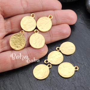 Hammered Gold Coins, Mini Coin Charms, Rustic Coins, Coin Pendants, Coin Findings, Coin Charms, 4 Pc