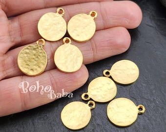 Hammered Gold Coins, Mini Coin Charms, Rustic Coins, Coin Pendants, Coin Findings, Coin Charms, 4 Pc