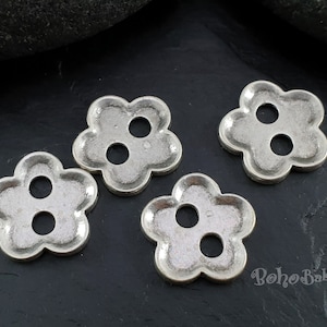 Silver Buttons, Metal Buttons, Silver Plated Buttons, Plain Silver Buttons, Flower Button Charms, Jewelry Components, 4 Pc