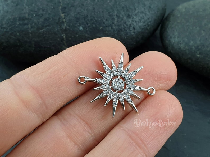 Silver North Star Charm, North Star Bracelet, Micro Pave Bracelet Connector, Pave Bracelet Findings, Rhinestone North Star, North Star Charm image 1