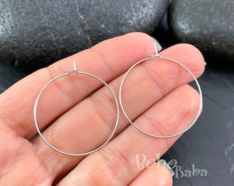 Silver Earring Hoops, 30mm Silver Ear Wires, Earring Blanks, Round Earring Hook, Circle Earrings, 6 Pc