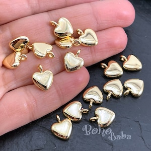 Shiny Gold Plated Heart Charms, Gold Heart Pendants, Gold Heart Findings, 4pc