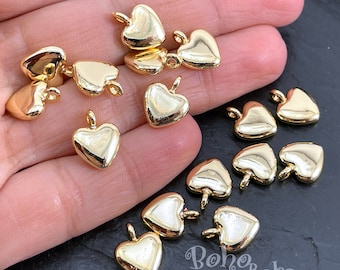 Shiny Gold Plated Heart Charms, Gold Heart Pendants, Gold Heart Findings, 4pc