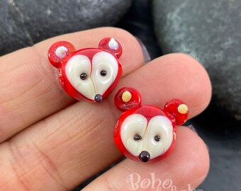 Lampworked Fox Bead, Handmade Murano Glass Red Fox Charm, 1pc