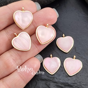 Shiny Gold Plated Cats Eye Heart Charm, Rose Pink Crystal Heart Pendant