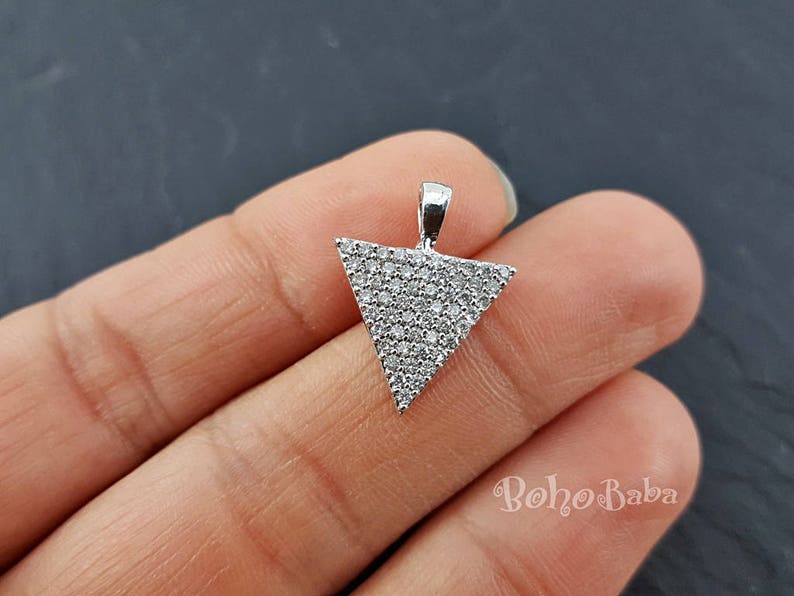 Rhodium Triangle Necklace Triangle Pave Pendant Cubic Zirconia Charms Cubic Zirconia Bridal Jewelry Micro Pave Charms Silver Triangle