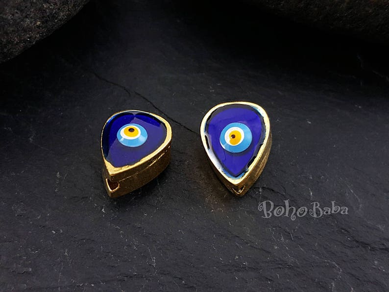 Evil Eye Spacer Beads Evil Eye Bracelet Oval Evil Eye Evil Eye Charms Mini Evil Eye Teardrop Evil Eye 2 pc Evil Eye Slider Beads