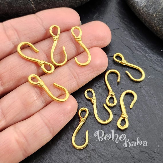 Matte Gold Plated Fish Hook Clasps, Gold Hook Charms, Gold Plated Toggle Clasps, 5Pc