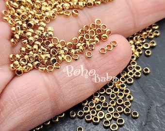 Tiny Gold Spacer Beads, 2mm Gold Ball Crimp Beads, Gold Jewelry Spacer Beads, Mini Gold Beads, Mini Saucer Beads, Round Spacer Beads,  80Pc