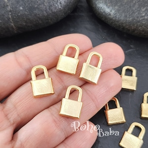Shiny Gold Plated Padlock Charms, 4 Pc