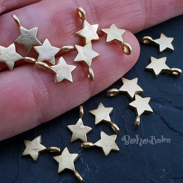 Gold Star Charms, Mini Star Charms, Tiny Star Charms, Star Drop Charms, Gold Charms, Bracelet Beading Charms, Gold Jewelry Findings, 10 Pc