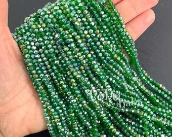 4mm Faceted Crystal Rondelle Bead Strands, Transparent Green AB Crystal Beads