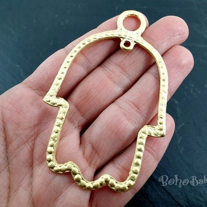 Gold Plated Hamsa Hand Pendant, Large Hamsa Charm, Hamsa Jewelry UK Supplies