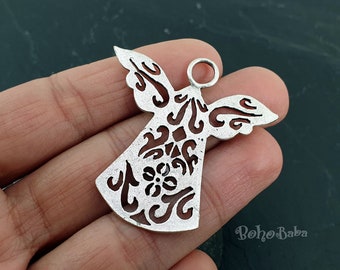 Ciondolo angelo in ottone placcato argento antico, 1 pz