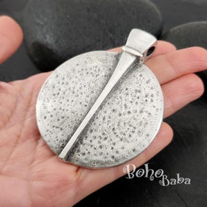 Large Silver Tribal Pendant, Large Round Pendant, Large Necklace Pendant, Ethnic Tribal Silver Jewelry Findings, 1 Pc image 4