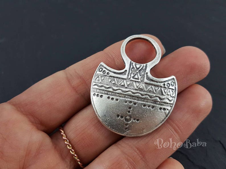 1Pc, Silver Tribal Pendant, Tribal Necklace, Anchor Pendant, Boho Findings, Tribal Jewelry, Ethnic Pendant, Large Loop Pendant, Dome Pendant image 1