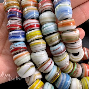 Marbled Glass Round Beads, Traditional Turkish Artisan Handmade Large Hole Glass Ball Beads