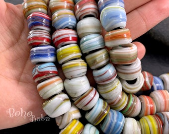 Marbled Glass Round Beads, Traditional Turkish Artisan Handmade Large Hole Glass Ball Beads