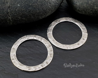 Hammered Silver Hoop Charms, Organic Hoop Rings, Circle Pendant, Loop Connector, Closed Ring, Large Silver Ring, Large Closed Ring, 2 Pc