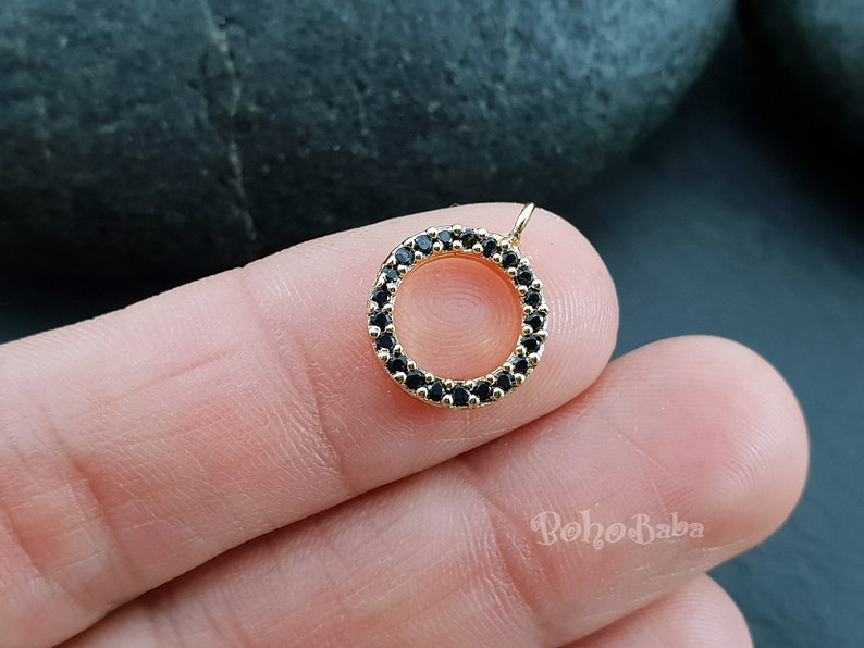 Black Zirconia Charms Dainty Necklace Tiny Hoop Pave Charms Tiny Gold Loop Bridal Jewelry Micro Pave Charms Gold Hoop Cubic Zirconia