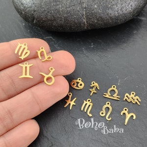 Gold Zodiac Charms, Gold Horoscope Charms, Stainless Steel Constellation Charms