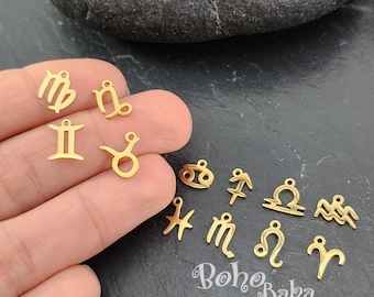 Gold Zodiac Charms, Gold Horoscope Charms, Stainless Steel Constellation Charms