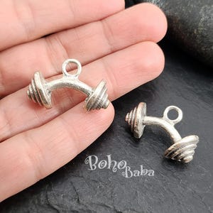 Antique Silver Plated Dumbbell Charms, Weight Lifting Barbell Charms, Dumbbell Pendants, 1Pc