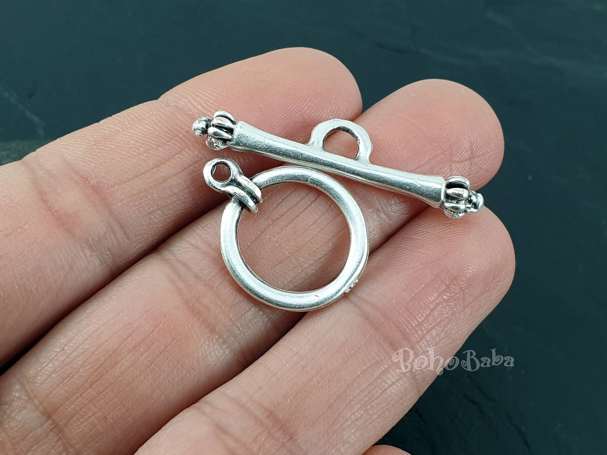 Silver Toggle Clasp Set, Silver Loop Clasp, Tibetan Bracelet Clasp