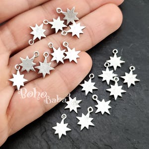Silver North Star Charms, Tiny North Star Charms, North Star Drop Charms