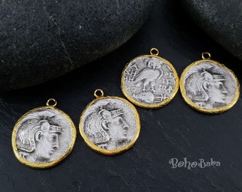 Silver Athena Pendant, Rustic Greek Pendant, Large Coin Owl Pendant, Ancient Greek Silver Coin Charm, Medallion Necklace, Coin Jewelry
