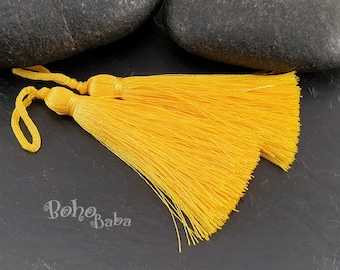 Yellow Silk Tassel, Silk Thread Tassel, Tassel Necklace Findings, Tassel Jewelry Supplies, Silk Tassel Charm, 2pc