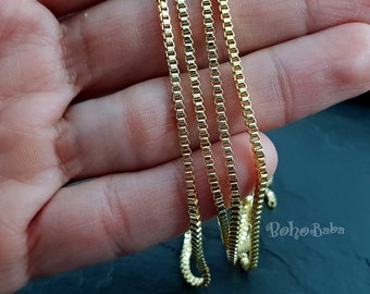 Matte Gold Plated Box Chain, 2mm Gold Box Chain, Gold Necklace Chain, Bracelet Chain