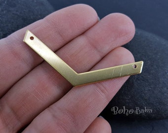 2 Pc, Gold Chevron Pendant, Geometric Jewelry, Chevron Blank, Chevron Connector, Geometric Pendant, Gold Plated Chevron