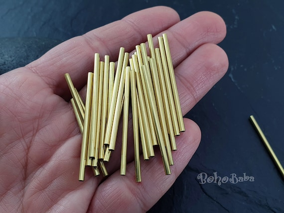 Raw Brass Tubes, 2x40mm Tube Beads, UK Jewelry Findings, 30 Pc
