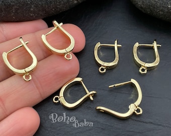 Pendientes chapados en oro brillante, pendientes de aro Huggie con tira abierta, ganchos de pendientes de palanca dorados, piezas en bruto