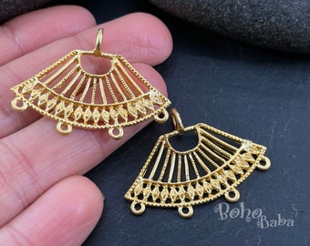 Tribal Gold Charms, Multi Loop Connectors, Filigree Gold Pendants, Chandelier Earring Blanks, 2 pc
