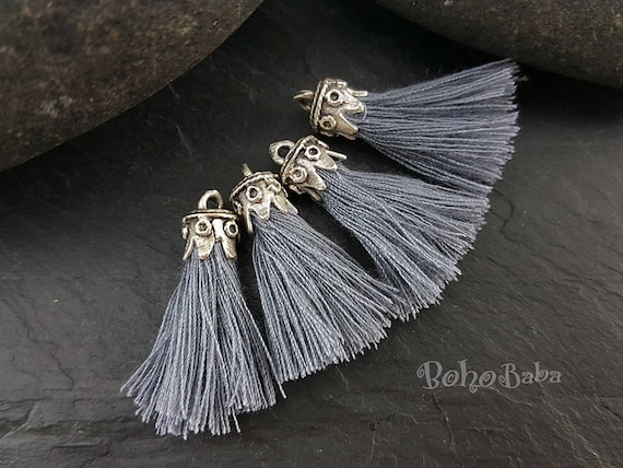 Mini Cotton Thread Tassels, Tassel Jewelry, Bohemian Jewelry, Tassel  Bracelet, Mini Silver Tassel, Earring Tassels, Gray Tassel Necklace 