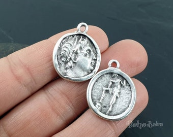 Pingente de moeda grega, pingente de moeda de prata, pingente grego de prata, pingente de moeda, medalhão de moeda grega, amuleto de moeda romana, joias de prata, 1 peça