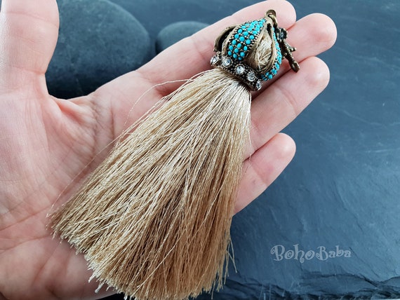 Tassel Necklace Large Tassel Beige Silk 
