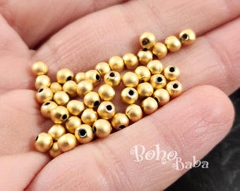 Matte Gold Plated 4mm Ball Beads, Round Spacer Beads, 25pc