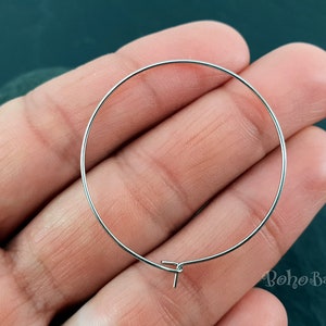 Silver Earring Hoops, 35mm, Silver Earring Blanks, Round Earring Loops, Silver Ear Wires, Circle Earring Hoops, 4 Pc