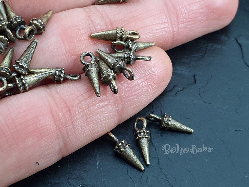 Spike Drop Charms Tribal Charms Bronze Spike Charms Bronze Jewelry Mini Spike Charms Bronze Spike 20 Pc Drop Charms Tribal Jewelry
